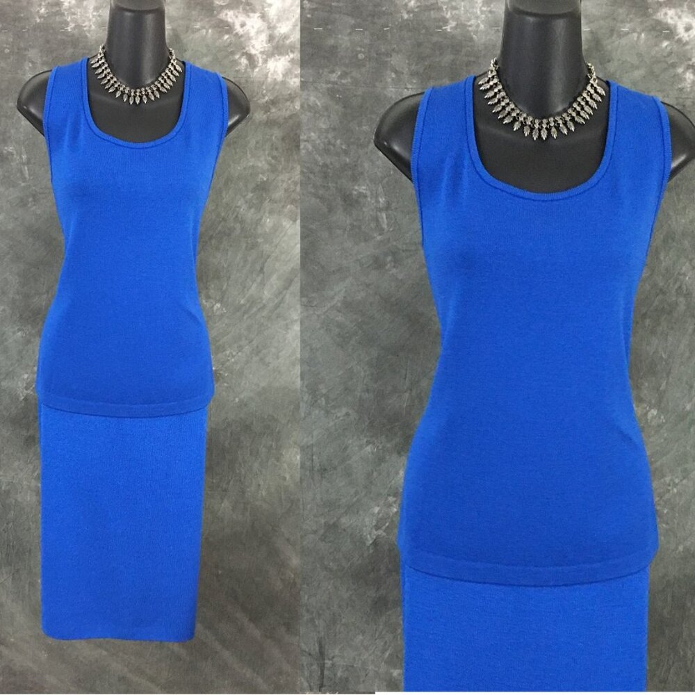 NWT NEW BEAUTIFUL st john knit blue top skirt suit size M 10 12